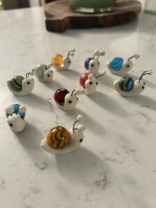 white clay snails with marble backs