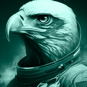 eagle wearing an astronaut suit