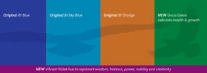BI brand color palette (dark blue, light blue, orange, green, violet)
